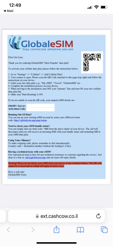 globalesim eSIM delivery_screenshot