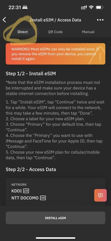 Airalo's direct eSIM setup_screenshot