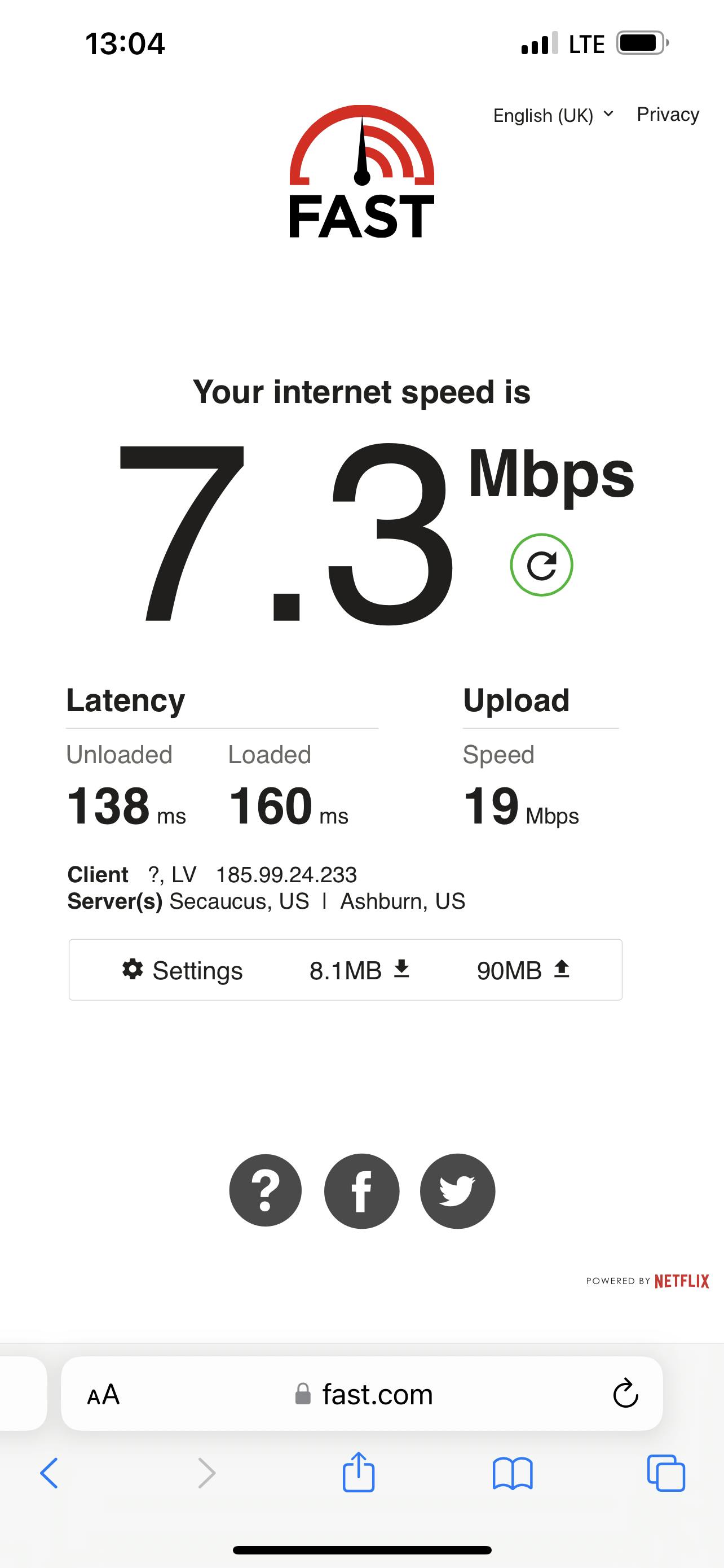 Saily speed test from Riga_screenshot