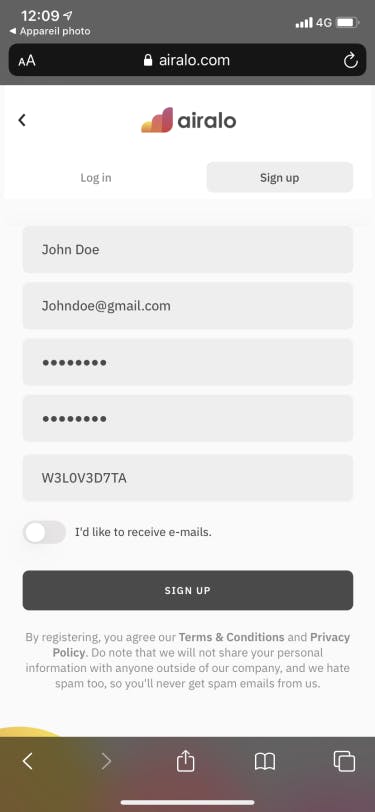 Register your account on Airalo