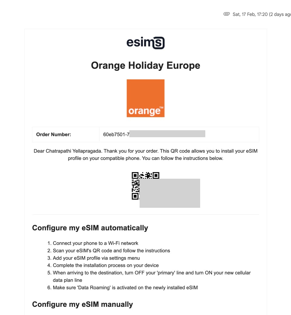 eSIM setup instructions - Orange Holiday eSIM
