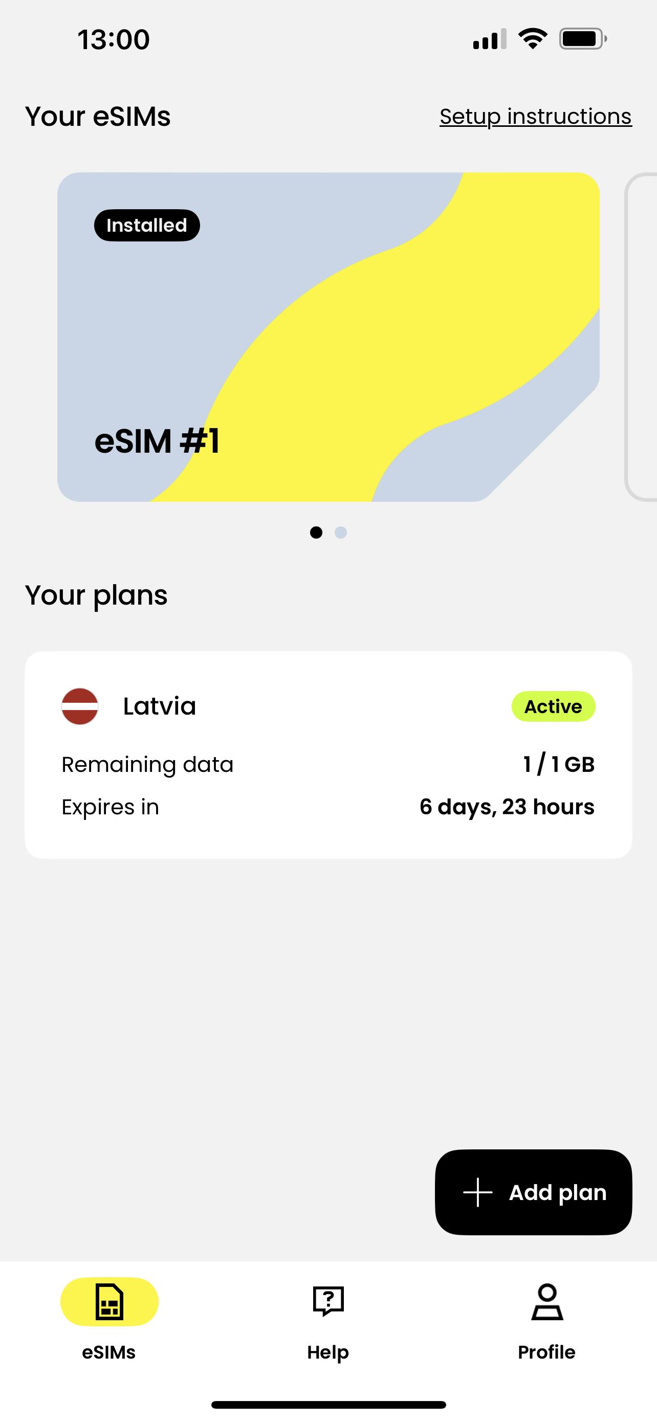 Saily eSIM app active_screenshot